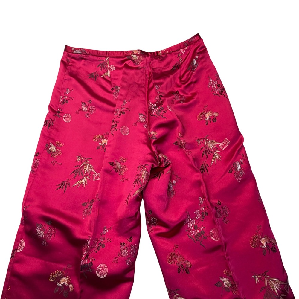 Vintage Cache Fuchsia Pink Chinoiserie Floral Satin Jacquard Pants Size 6 USA - Picture 4 of 12